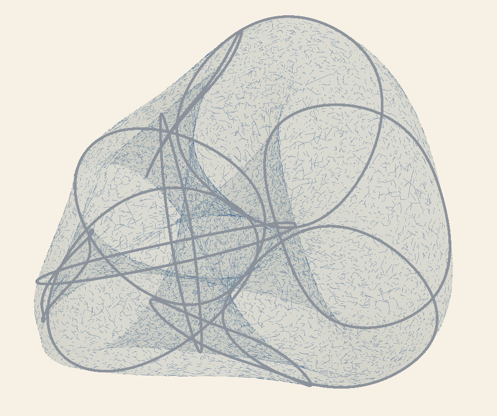 A blue-gray mathematical mesh with overlapping loops